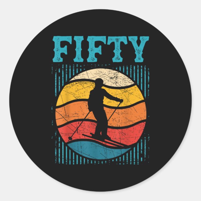 50th Birthday Retro Ski Skiing 50 Year Old Men Wom Classic Round Sticker (Front)