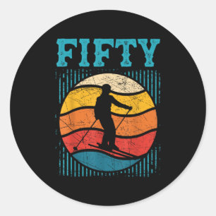 50th Birthday Retro Ski Skiing 50 Year Old Men Wom Classic Round Sticker