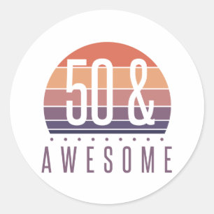 50th Birthday Retro Sunset Classic Round Sticker