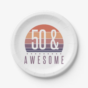 50th Birthday Retro Sunset Paper Plate