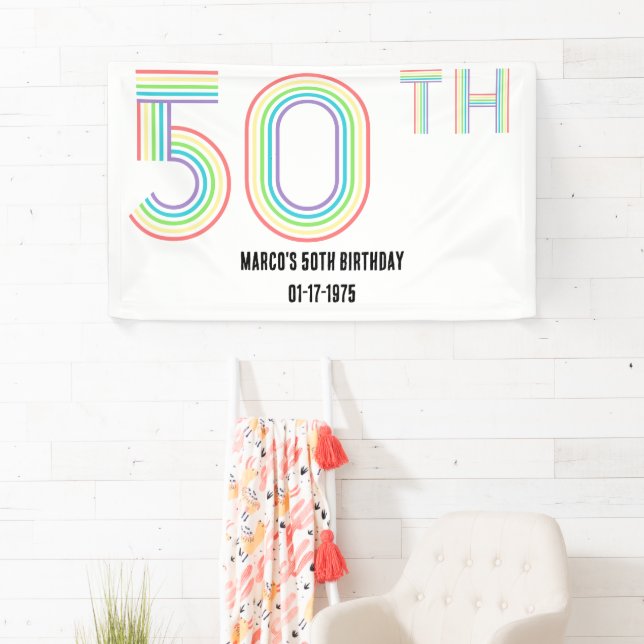 50th Birthday Retro Vintage Rainbow Numerals Banner (Insitu)