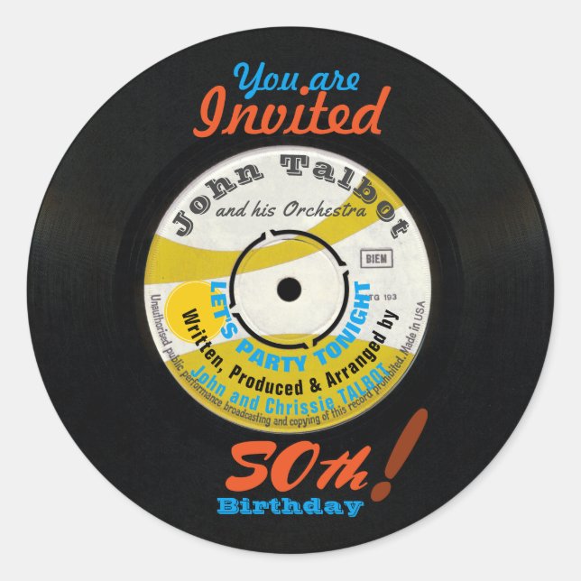 50th Birthday Retro Vinyl Record 45 RPM R Sticker (Front)