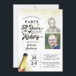 50th Birthday Retro YEARS IN THE MAKING Photo Invitation<br><div class="desc">Pop the cork for a birthday party 50 YEARS IN THE MAKING with these black and gold invitations featuring a retro typography title design that incorporates their birth year within the design and includes two photos (perhaps Then and Now photos for a fun invitation down memory lane). PHOTO TIP: For...</div>