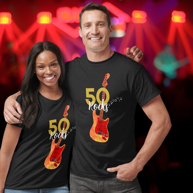50th Birthday Rock and Roll Guitar T-Shirt (50 rocks electric guitar black and gold 50th birthday Tshirts )