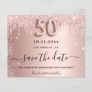50th birthday rose glitter budget save the date flyer