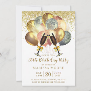 50th Birthday Rose Gold And Gold Glitter Invitatio Invitation