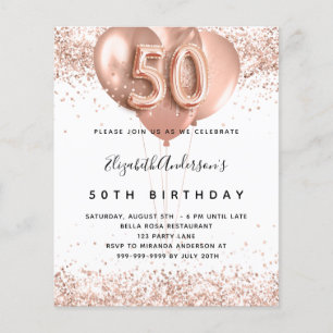 50th birthday rose gold balloons budget invitation flyer