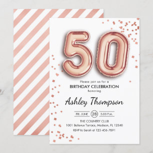 50th Birthday - Rose Gold Balloons Invitation