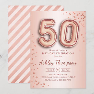 50th Birthday - Rose Gold Balloons Invitation