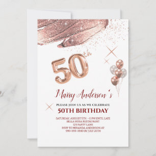 50th Birthday rose gold blush drips Invitation