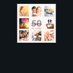50th birthday rose gold blush pink photo name canvas print<br><div class="desc">A unique 50th birthday gift or keepsake, celebrating her life with a collage of 8 of your photos. Add images of her family, friends, pets, hobbies or dream travel destination. Personalise and add a name, age 50 and a date. Grey and black coloured letters. A chic girly and feminine rose...</div>