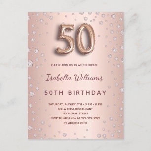 50th birthday rose gold diamonds glam postcard