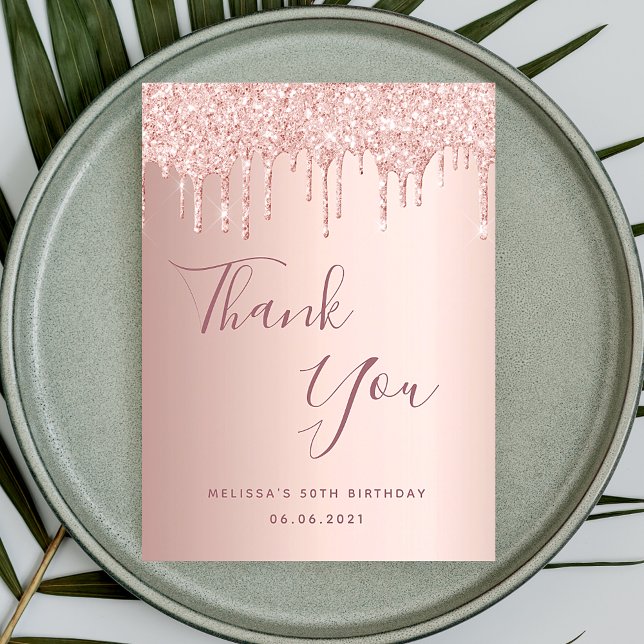 50th Birthday rose gold drips thank you Postcard (Creator Uploaded)