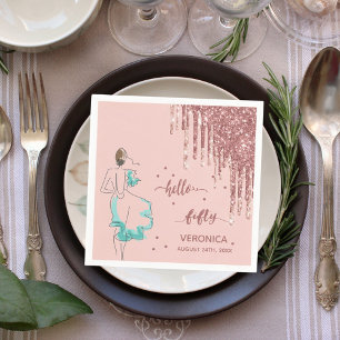 50th birthday rose gold glitter drip hello 50 name napkin