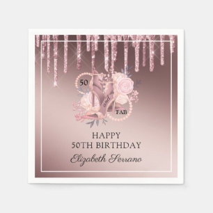 50th Birthday Rose Gold Glitter Drips Foam Board Napkin
