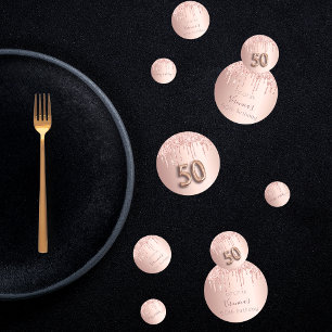 50th birthday rose gold glitter pink monogram confetti