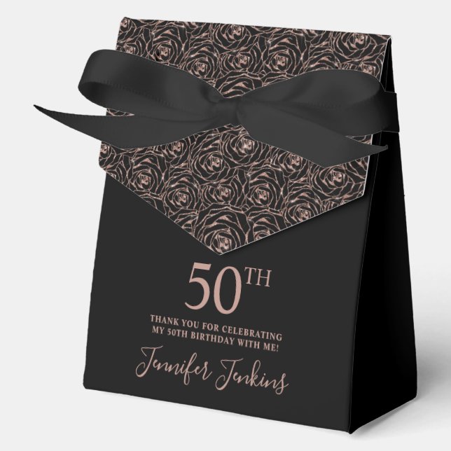 50th Birthday Rose Gold Glitter Roses Thank You  Favour Box (Front)