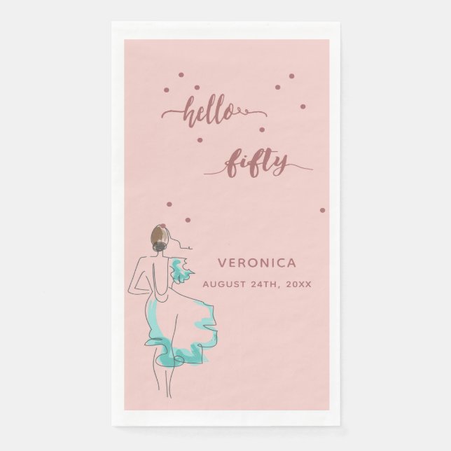 50th birthday rose gold hello 50 name woman napkin (Front)