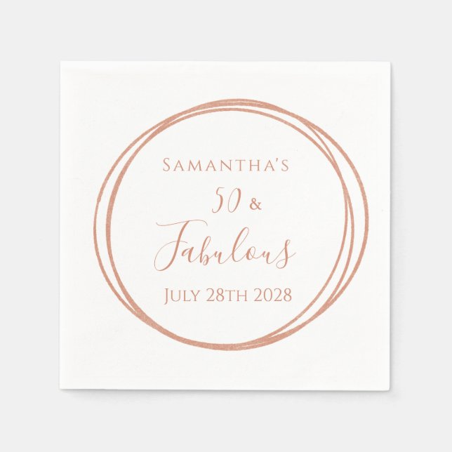 50th Birthday Rose Gold Minimal Birthday Party Napkin (Front)
