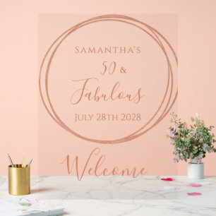 50th Birthday Rose Gold Minimal Welcome Acrylic Sign