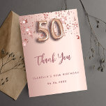 50th birthday rose gold pink stars thank you card<br><div class="desc">A thank you card for a 50th birthday. A rose gold gradient background colour. With rose gold dripping shining stars. On front: number 50 written with a balloon style font, large dark rose gold coloured hand lettered script and the text: Thank You, your text, title and a date. Back: Personalise...</div>