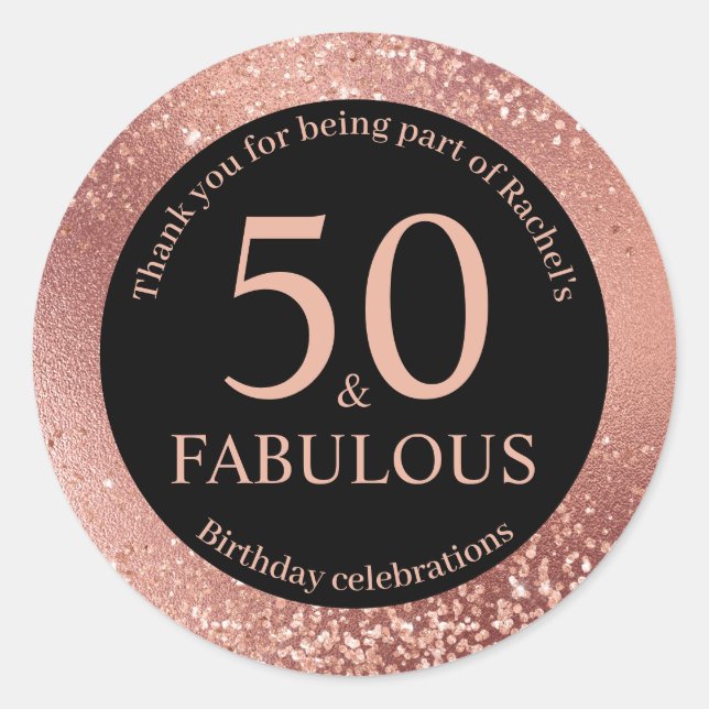 50th Birthday Rose Gold Thank You  Classic Round Sticker (Front)
