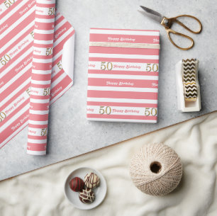 50th birthday rose pink gold women wrapping paper