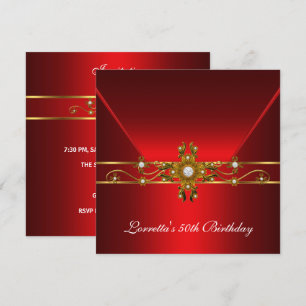 50th Birthday Royal Red Elegant Gold Jewel Invitation