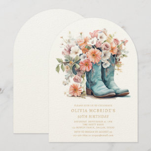 50th Birthday Rustic Cowgirl Boots Flowers Invitation