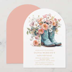 50th Birthday Rustic Cowgirl Boots Flowers Invitation