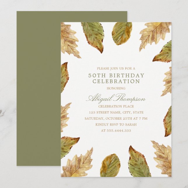 50th Birthday Rustic Fall Leaves Country Party Invitation (Front/Back)