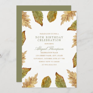 50th Birthday Rustic Fall Leaves Country Party Invitation