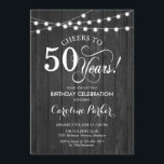 50th Birthday - Rustic Gray Wood Pattern Invitation<br><div class="desc">Rustic 50th Birthday Invitation.
Rustic simple design with dark gray wood pattern and fairy string lights. Features script font. Cheers to 50 years. Can be personalized into any age! Message me if you need further customization.</div>