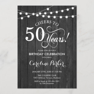 50th Birthday - Rustic Gray Wood Pattern Invitation