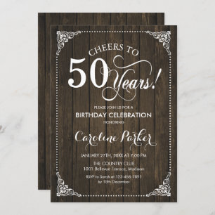 50th Birthday - Rustic Wood Invitation