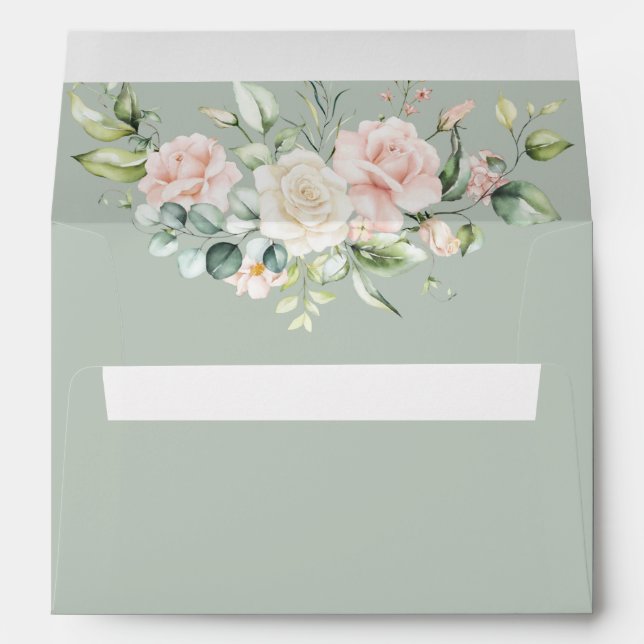 50th Birthday Sage Green Floral Elegant Envelope (Back (Bottom))
