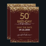50th Birthday Save the Date Budget Invitation<br><div class="desc">Elegant Faux gold glitter with shimmering confetti highlights on the top and bottom border. All text is adjustable and easy to change for your own party needs. Great elegant 50th birthday template design.</div>