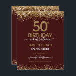 50th Birthday Save the Date Budget Invitation<br><div class="desc">Elegant Faux gold glitter with shimmering confetti highlights on the top and bottom border. All text is adjustable and easy to change for your own party needs. Great elegant 50th birthday template design.</div>