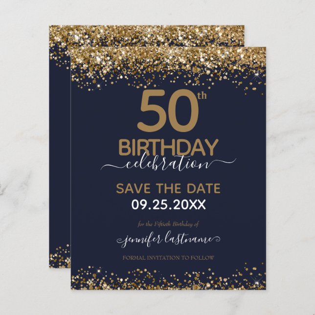 50th Birthday Save the Date Budget Invitation (Front/Back)