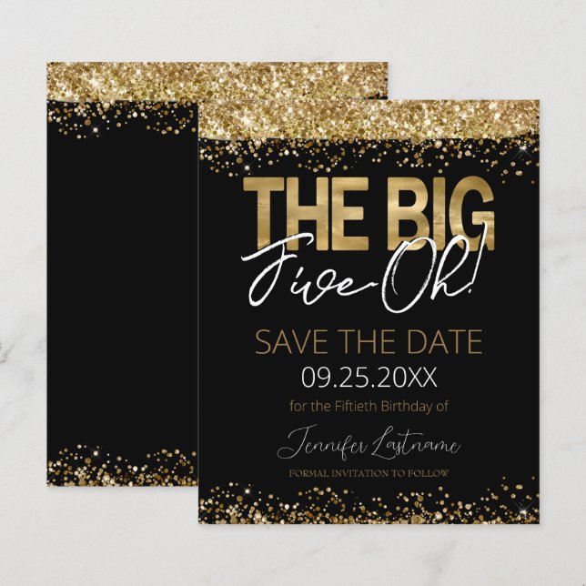 50th Birthday Save the Date Budget Invitation (Front/Back)