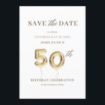 50th Birthday Save the Date Card<br><div class="desc">Fiftieth save the date card featuring a big 50 gold balloon. It’s a big day so make sure you celebrate it in style and party like you are 20! Please contact me at claudia@claudiaowen.com if you would like to customise this invitation. Please visit my Zazzle shop http://www.zazzle.com/claudiaowenshop Design by claudiaowen.com...</div>