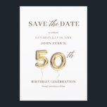50th Birthday Save the Date Card<br><div class="desc">Fiftieth save the date card featuring a big 50 gold balloon. It’s a big day so make sure you celebrate it in style and party like you are 20! Please contact me at claudia@claudiaowen.com if you would like to customise this invitation. Please visit my Zazzle shop http://www.zazzle.com/claudiaowenshop Design by claudiaowen.com...</div>