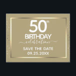 50th Birthday Save the Date Invitation Postcard<br><div class="desc">Lovely faux foil border with shimmering confetti highlights on the top and bottom border. All text is adjustable and easy to change for your own party needs. Great elegant 50th birthday template design.</div>