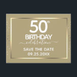 50th Birthday Save the Date Invitation Postcard<br><div class="desc">Lovely faux foil border with shimmering confetti highlights on the top and bottom border. All text is adjustable and easy to change for your own party needs. Great elegant 50th birthday template design.</div>
