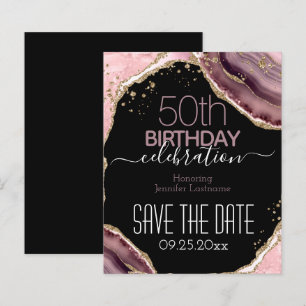 50th Birthday Save the Date Pink Agate Budget