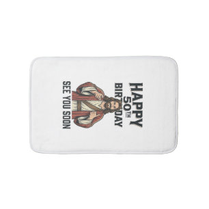 50th Birthday See You Soon Religious Humour Design Bath Mat