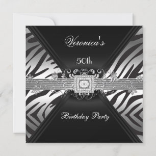 50th Birthday Silver Black Zebra Diamond  Image Invitation