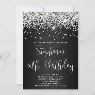50th Birthday Silver Glitter Dark Grey Ombre Invitation