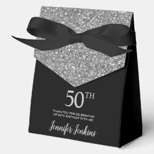 50th Birthday Silver Glitter Thank You Favour Box