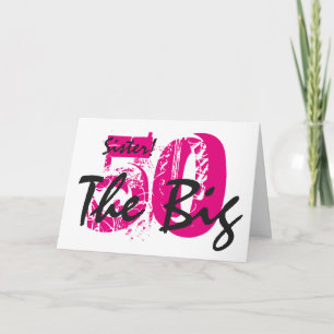 50th Birthday, sister, pink, black text on white. Card